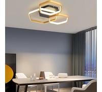 TUJJTU Modern LED Ceiling Light Dimmable Ceiling Lamp with Remote 52W/80W Gold Black Hexagon Lighting Fixture Flush Mount Lamp for Bedroom Dining Room Study Room (Gold, 3 Heads)