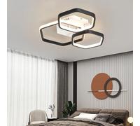 TUJJTU Modern LED Ceiling Light Dimmable Ceiling Lamp with Remote 52W/80W Gold Black Hexagon Lighting Fixture Flush Mount Lamp for Bedroom Dining Room Study Room (Black, 3 Heads)
