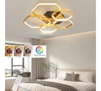 TUJJTU Modern LED Ceiling Light Dimmable Ceiling Lamp with Remote 52W/80W Gold Black Hexagon Lighting Fixture Flush Mount Lamp for Bedroom Dining Room Study Room (Gold, 5 Heads)
