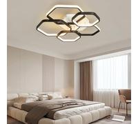 TUJJTU Modern LED Ceiling Light Dimmable Ceiling Lamp with Remote 52W/80W Gold Black Hexagon Lighting Fixture Flush Mount Lamp for Bedroom Dining Room Study Room (Black, 5 Heads)