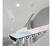 TUJOBA Curtain Track Self Adhesive Ceiling Track Rail Aluminum, Cuttable Mute Curtain Track System with Hooks, Living Room/Bay Window Overhead Curtain Track Set (Color : Black, Size : 1m(3.3ft))