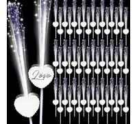 Tujoe 100 Pcs Wedding Sparklers Heart Shaped LED Glow Sticks Fiber Optic Wands Light up Wand with 3 Light Mode for Wedding Bridal Shower Birthday Glow in The Dark Party Supplies (White)