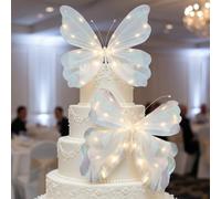 Tujoe 2 Pcs Large Butterfly Decoration 3D Butterfly Topper Ornament with String Light Christmas Tree Topper Decoration for Wedding Party Decor Xmas Tree Holiday Crafts Wreath Garland Decor