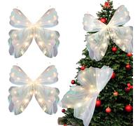 Tujoe 2 Pcs Large Christmas Tree Butterfly Decoration 3D Butterfly Topper Ornament with String Light Xmas Tree Topper Decoration for Holiday Crafts Wreath Garland Wedding Party Decor