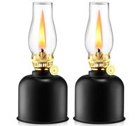 Tujoe 2 Pcs Modern Small Oil lamp for Indoor use Vintage Metal Glass Kerosene Oil Lamps with Wick for Chamber Indoor Use Home Table Decor Lighting, Black