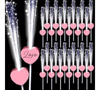 Tujoe 24 Pcs White Fiber Optic Wands Long Wedding Sparklers Heart Shaped LED Glow Sticks Light up Wand with 3 Light Mode for Birthday Wedding Send Off Bridal Shower Glow in the Dark Party Favors