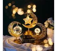 Tujoe 3 Pcs Moon Lamp Decorative Lunar Lamp Night Ball Star Moon Decorations Battery Operated Vintage LED Crescent Light for Bedroom Home Table Room Decor Kids Christmas Bedside Nightstand Desk