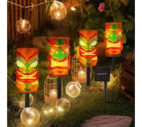 Tujoe 4 Pcs Tiki Solar Light Decor Waterproof Tiki Statues for Outdoor Hawaiian Party Solar Light for Luau Birthday Party Tropical Bar Christmas Garden Yard Decor(Cute)
