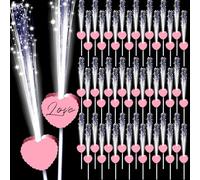 Tujoe 50 Pcs White Fiber Optic Wands Long Wedding Sparklers Heart Shaped LED Glow Sticks Light up Wand with 3 Light Mode for Birthday Wedding Send Off Bridal Shower Glow in the Dark Party Favors
