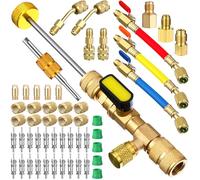 Tujoe 52 Pcs Charging Hoses and R410a Adapter Kit, R134a R410a R22 R12 Hoses with Valve, Valve Core Remover Installer Tool R410a Split Adapter Tank Adapter with Valve Core Brass Nut Thimble