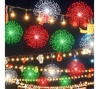 Tujoe 6 Pack Firework Lights 225 LED Copper Wire Battery Operated Hanging Sphere with Remote, 8 Modes Stars Fairy Ceiling Decorations for Patio Wedding Christmas Party(Red,Green,White)