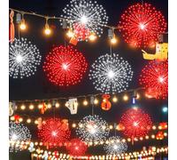 Tujoe 6 Pack Firework Lights 225 LED Copper Wire Battery Operated Hanging Sphere with Remote, 8 Modes Stars Fairy Ceiling Decorations for Patio Wedding Christmas Party(Red,White)