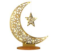 Tujoe Large Eid Metal Moon Star Light Decor LED Ramadan Mubarak Crescent Lamp Decorative Crescent Light Stand with Battery Powered(20.4 x 17.3 Inch)