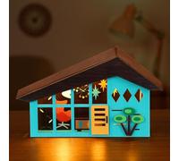Tujoe Mid-Century Modern Christmas Tabletop Decor Lighted Christmas Table Centerpiece Retro Glowing Green House Diorama Holiday Farmhouse Wooden Decor for Home Bedroom Office Country Table Fireplace