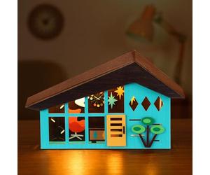 Tujoe Mid-Century Modern Christmas Tabletop Decor Lighted Christmas Table Centerpiece Retro Glowing Green House Diorama Holiday Farmhouse Wooden Decor for Home Bedroom Office Country Table Fireplace
