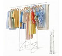 Tujurich Clothes Drying Rack, Double Rod Extendable 33.1-56.7 Inches, No Assembly & Foldable Clothing Rack for Hanging Clothes with Wheels, for Indoor Outdoor Laundry Room Organization, White