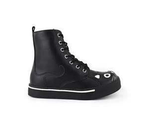 TUK Footwear Women's Kitty Combat Boot Black Vegan Leather Sneaker Lace-Up Shoes