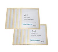 TUKA-i-AKUT 10pcs A4 Magnetic Display Frame with Self-Adhesive Backing, Document Sleeves Magnetic Frame Self Adhesive for POS, Sign, Notices, Photos. Quick Insert Exchange, Gold Color TKD8400-A4-10x