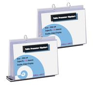 TUKA-i-AKUT 2pcs Table Flipchart A4 Landscape Presenter with Base, Acrylic T Form Tabletop Flip Chart, Menu Holder Sign Poster Holder with 12 Transparent Sleeves Double-Sided Display, TKD8210-A4-2x