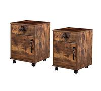 TUKAILAi 2PCS Locking Office Filing Cabinet Cupboard Rolling Storage w/ 1 Drawer and 1 Cabinet Storage Box with Wheels for Legal Letter Files Anti-Tilt Design For Home Office Brown