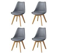 TUKAILAi 4PCS Grey Retro Style Dining Chairs with Wooden Legs and Padded Seat Kitchen Chairs Lounge Chairs Living Room Side Chairs Dining Room Furniture