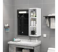 TUKAILAi Bathroom Mirror Cabinet with LED Lights 1 Door Open Shelf Wall Mounted Storage Cabinet Bathroom Cabinet for Bathroom 45 x 50cm