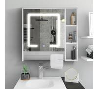 TUKAILAi Bathroom Mirror Cabinet with LED Lights Sensor Touch, 1 Door Wall Cabinet with Adjustable Shelves and 3 Open Storage Compartment Mirror Cabinet with Rack for Bathroom
