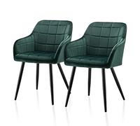 TUKAILAi Dining Chairs Set of 2 Green Velvet Occasional Kitchen Chairs with Backrest and Metal Legs Accent Tub Chairs Armchair for Home Living Room Lounge Reception
