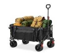 TUKAILAi Festival Trolley with All-Terrain Wheels, 180L Folding Wagon with Expandable Tailgate and Adjustable Handle Large Capacity Garden Cart for Beach Camping Outdoor (Black)