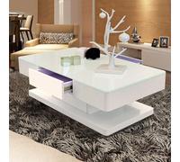 TUKAILAi High Gloss Coffee Table - 8mm Glass, 2 Drawers, for Living Room | High Gloss White/Black, 8mm Tempered Glass, 2 Drawers, 100x60cm, 50kg load, Arc corners, for Living room/reception