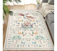 TUKDAK Animal Rugs Living Room 120x180cm Washable, Beige Dragon Rug for Bedroom Non Slip Rubber Backing, Soft Jungle Forest Short Pile Floor Carpet for Kids Office Dining Room Kitchen Nursery Room