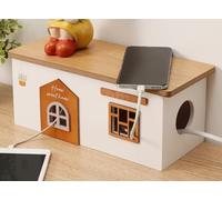 TUKDAK Cable Management Box, Wood Extension Cord Organizer, Handmade Power Strip Box for TV Computer Wire USB Hub System, Surge Protector Cord Hider Box on Desk or Floor (Medium)