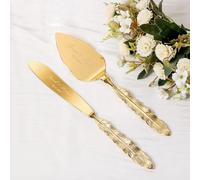 TUKDAK Cake Cutting Set for Wedding, Personalized Gold Cake Knife and Server Set, Custom Cake Serving Set, Engraved Pastry Pie Server Cake Pizza Cutter, Christmas Birthday Bridal Gift (Feather)