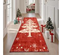TUKDAK Christmas Carpet Runner for Hallway 80x200cm,Red Anti slip Washable Christmas Runner Rug,Red Cloud Tree Low Profile Xmas Area Rug for Kitchen,Long Hall Rug Entryway Living Room Bedroom Laundry