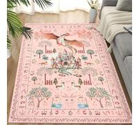 TUKDAK Dragon Rugs for Living Room 120x180cm Washable, Pink Animal Bedroom Rugs Non Slip Rubber Backing, Soft Jungle Forest Low Pile Floor Carpet for Kids Office Dining Room Kitchen Nursery Room