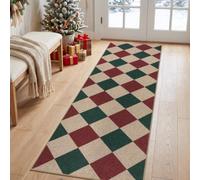 TUKDAK Jute Green Red Christmas Hallway Runner Washable Non Slip 60x180cm | Woven Christmas Runner Rugs for Hallway, Boho Low Pile Xmas Kitchen Rug, Braided Absorbent Floor Carpet Entrance Entryway