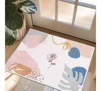 TUKDAK Pink Door Mat Indoor Washable,Small Doormats,Soft Low Pile Faux Wool Front Door Mat,Non-slip Entrance Rug,Boho Botanical Print Floor Rug,Floor Carpet Kitchen Laundry Bedroom (Pink, 40x60cm)