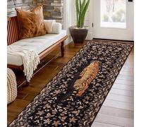 TUKDAK Tiger Hallway Runner Rug 60×180cm,Black Gold Washable Kitchen Carpet Runners with Non-Slip Rubber Backing,Short Pile Non-Shedding Bedroom Rug,Vintage Animal Floor Mat Entryway Door Entrances