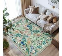 TUKDAK Washable Area Rug for Living Room Green 160×230cm, Boho Soft Bedroom Rug Non-shedding Non-slip, Short Pile Animal Floor Carpet for Kitchen Office Bathroom Kids Nursery Room