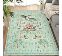 TUKDAK Washable Area Rugs for Living Room 120x180cm, Green Dragon Animal Bedroom Rugs Non Slip Rubber Backing, Soft Jungle Forest Low Pile Floor Carpet for Kids Office Dining Room Kitchen Nursery Room