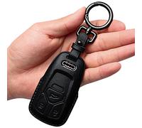 Tukellen for Audi Key Fob Cover Genuine Leather with Keychain,Leather Key Case Protector Compatible Audi A4 Q7 Q5 TT A3 A6 SQ5 R8 S5 Smart Key-Black