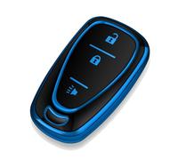 Tukellen for Chevrolet Key Fob Cover Special Soft TPU Key Case Key Shell Compatible with 2016-2024 Chevy Blazer Bolt EV Camaro Cruze Equinox Malibu Sonic Spark Traverse Key Shell(Blue, 3 Buttons)