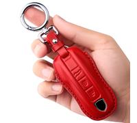 Tukellen for Porsche Leather Key Fob Cover with Keychain Key Shell Compatible with 2020-2023 Panamera, Cayenne, Macan, 918-Bright Red