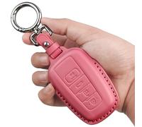 Tukellen for Toyota Key Fob Cover Genuine Leather with Keychain,Leather Key Case Protector Compatible Toyota RAV4 Camry Corolla Avalon C-HR Prius GT86 Highlander (only for Keyless go)-Pink