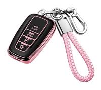 Tukellen for Toyota Key Fob Cover with Keychain,Special Soft TPU Key Case Protector Compatible with 2018-2022 RAV4 Camry Avalon Corolla Highlander C-HR Prius(only for Keyless go) Pink