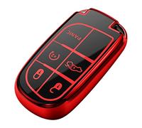 Tukellen Jeep Key Fob Cover - Soft TPU Case Compatible with Grand Cherokee, Renegade, Chrysler, Dodge, RAM, Journey, Dart, Fiat, Durango, Challenger (Red)
