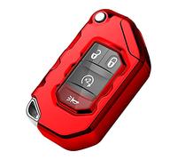 Tukellen Premium Soft Full Protection Key Shell Case for Jeep Wrangler JL JLU Rubicon (Red)