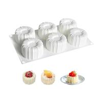 TUKEVA 6 Holes Charlotte Silicone Mould Baking Mould Silicone Baking Moulds for Mousse 3D Cake Mould Silicone Baking Moulds Cake Dessert Ribbed for Chocolate, Jelly, Pudding, Mousse (White, H42 mm)