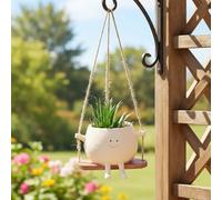 TUKRKRS Cute Swinging Leaf Resin Planter - Hanging Smiling Face Figurine Pot for Succulents, Small Plants, Indoor Garden Decor and Home Desk Decoration