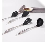 TUKRPQMRI Kitchen Tools nonstick pan Spoon Silicone kitchenware Set Stainless Steel Hollow Handle Soup Spoon Colander spatula/735